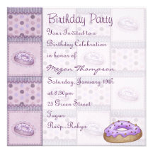 Purple Doughnut Design Birthday Invitation