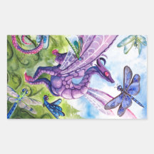 Purple Dragon Dragonfly spring artwork Rectangle Sticker