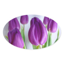Purple Easter Tulips Oval Stickers