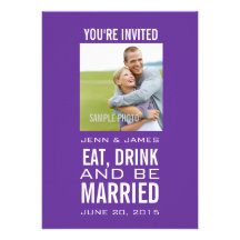 Purple Eat Drink Be Married Modern Photo Wedding Invite
