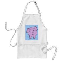Purple Elephant Cartoon. Blue Floral Background. Aprons