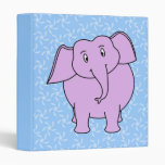Purple Elephant Cartoon. Blue Floral Background. Binder