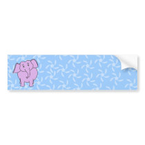 Purple Elephant Cartoon. Blue Floral Background. Bumper Sticker