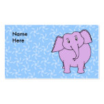 Purple Elephant Cartoon. Blue Floral Background. Business Card