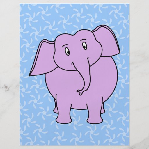 Purple Elephant Cartoon. Blue Floral Background. Custom Flyer