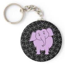 Purple Elephant Cartoon. Blue Floral Background. Key Chains