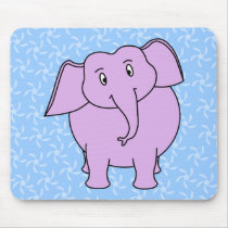 Purple Elephant Cartoon. Blue Floral Background. Mousepad
