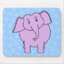 Purple Elephant Cartoon. Blue Floral Background. Mousepad