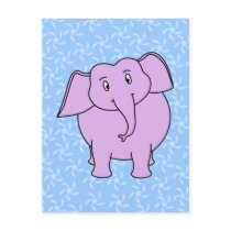 Purple Elephant Cartoon. Blue Floral Background. Post Cards