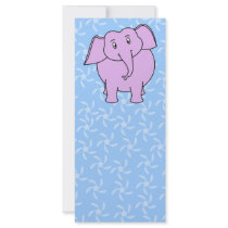 Purple Elephant Cartoon. Blue Floral Background. Custom Rack Card