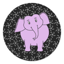 Purple Elephant Cartoon. Blue Floral Background. Stickers