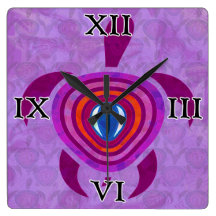 Purple Eye Turtle Square Wall Clock