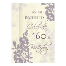 Purple Floral 60th Birthday Party Invitation Cards