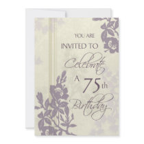 Purple Floral 75th Birthday Party Invitation Cards
