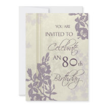 Purple Floral 80th Birthday Party Invitation Cards