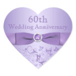 Purple Floral Anniversary Heart Shaped Sticker