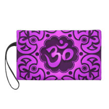 Purple Floral Aum Design Wristlet Purse