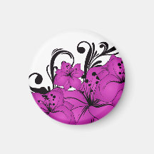 Purple Floral Black Swirls Fridge Magnets