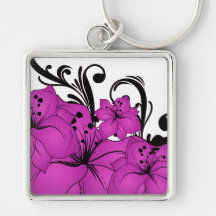 Purple Floral Black Swirls Key Chain