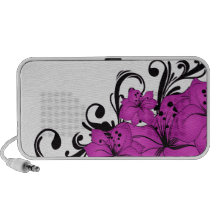 Purple Floral Black Swirls Laptop Speaker