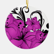 Purple Floral Black Swirls Ornament