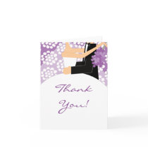 Purple Floral Bride & Groom Thank You Note Card