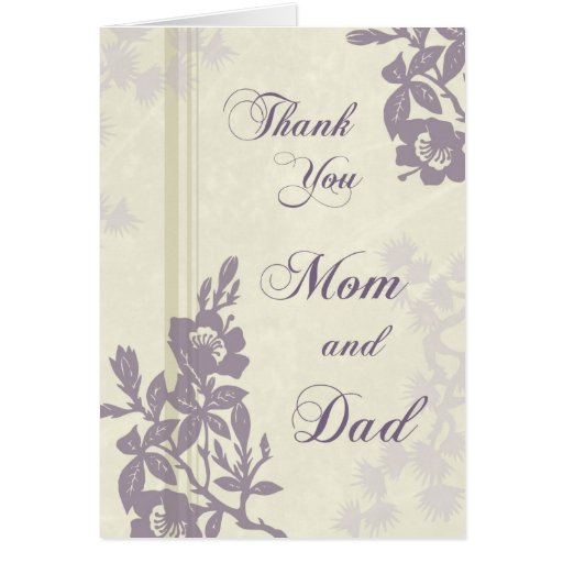 Purple Floral Parents  Wedding Day Thank You Card