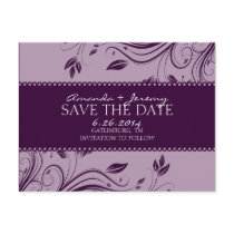 Purple Floral Swirls Save The Date Post Card