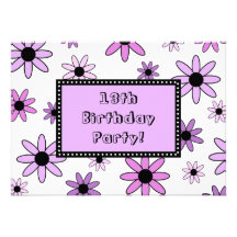 Purple Flower 13th Birthday Party Invitation Cards