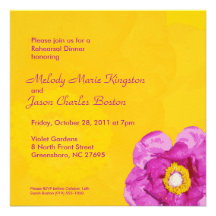 Purple Flower Golden Yellow Square Invitations