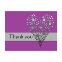Purple Flower Heart Thank you card postcards
