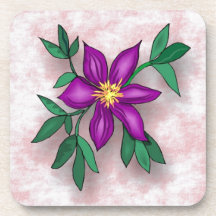 Purple Flower on Pink Textured Background Drink Coasters