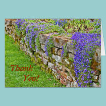 Purple Flowers Cascading Over Stone Wall Thank You cards