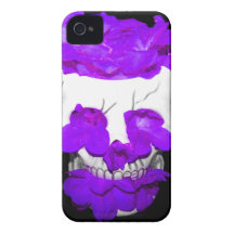 Purple Flowers In A Skull iPhone 4 Case-Mate Case