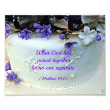 Purple flowers wedding cake with Bible verse Photograph