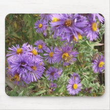 Purple Flowers With Bee Mouse Pad