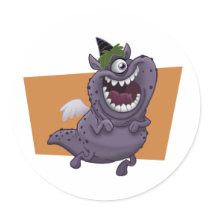 Purple Flying Monster Orange Square Stickers