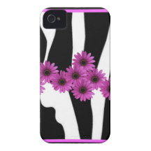 PURPLE GERBERA DAISIES ON ZEBRA PRINT iPhone 4 COVER