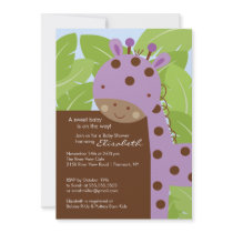 Purple Giraffe Baby Shower Invitation