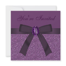 Purple Glitter, Bow & Amethyst Invites