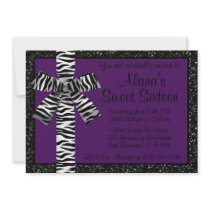 Purple Glitter Invite With Zebra Print Bow