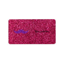 Purple glitter moustache pink glitter address labels