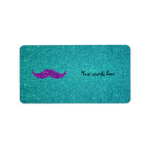 Purple glitter moustache turquoise glitter labels
