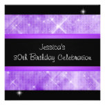 Purple Glitter Silver Lights Black 30th Birthday Personalized Invites