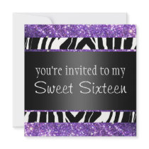Purple Glitter Sweet Sixteen Invitation