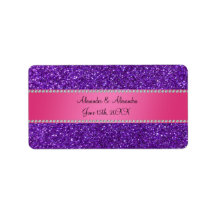 Purple glitter wedding favors custom address labels