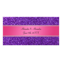 Purple glitter wedding favors photo cards