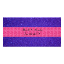 Purple glitter wedding favours picture card