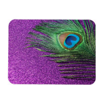 Purple Glittery Peacock Feather Still Life Flexible Magnets