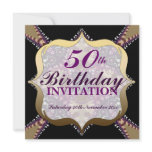 Purple+Gold 50th Birthday Celebrations Custom Announcement